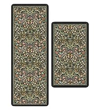 Collive Kitchen Mats for Floor 2PCS, Cushioned Anti Fatigue Mat Non Slip Waterproof Kitchens Sink Rug, Vintage Spring Floral Rugs Comfort Standing Mat for Laundry, Desk, Bar, Office, Black