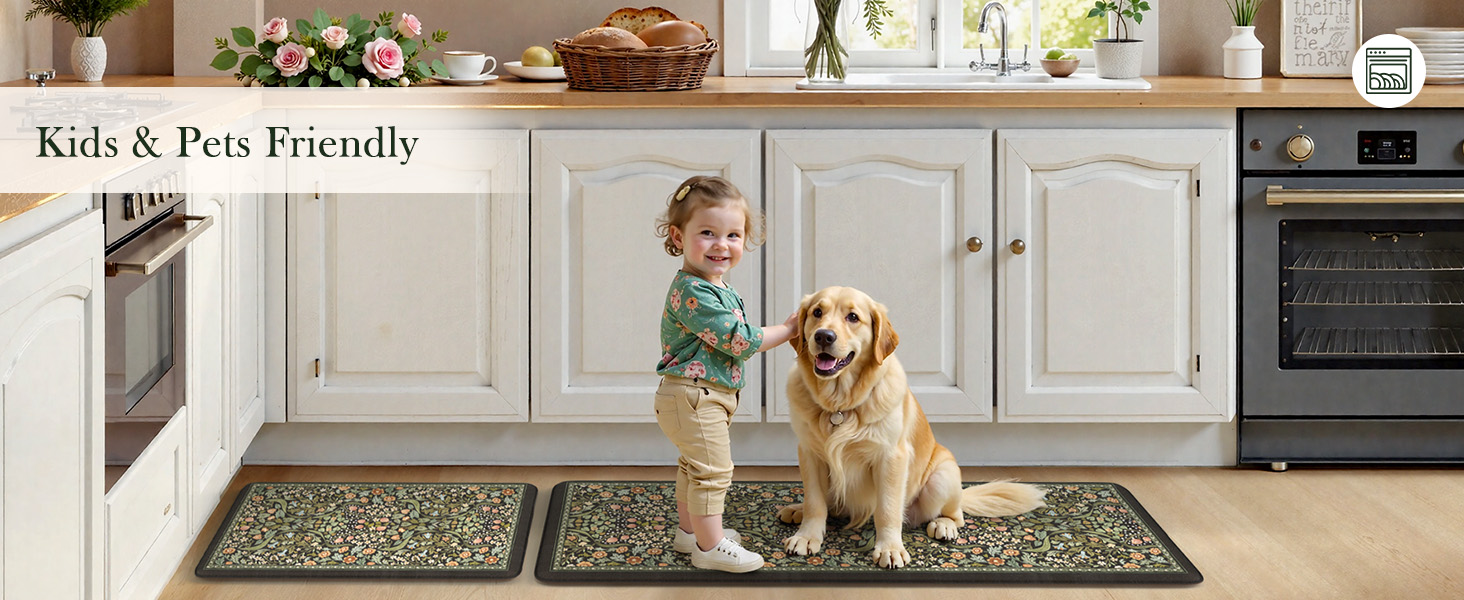 Collive Kitchen Mats for Floor 2PCS, Cushioned Anti Fatigue Mat Non Slip Waterproof Kitchens Sink Rug, Vintage Spring Floral Rugs Comfort Standing Mat for Laundry, Desk, Bar, Office, Black