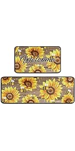 Sping Kitchen Rugs and Mats Set of 2, Sping Decor Non Slip Backing Sping Kitchen Rug Spring Decorations for Home Seasonal Low-Profile Kitchen Floor Mat (Daisy, 17
