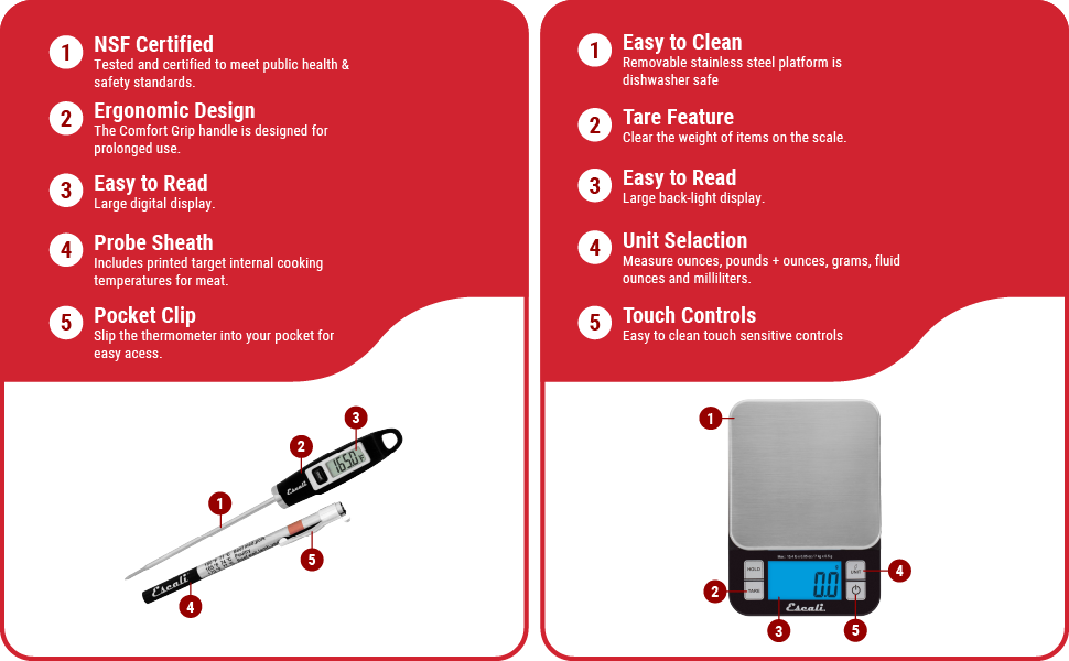 Escali Kitchen Scale and Thermometer Kit, Includes Nutro Digital Food Scale and Gourmet Digital Thermometer