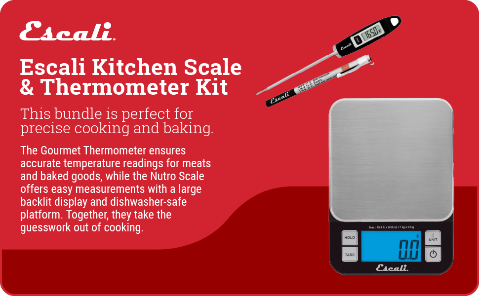 Escali Kitchen Scale and Thermometer Kit, Includes Nutro Digital Food Scale and Gourmet Digital Thermometer
