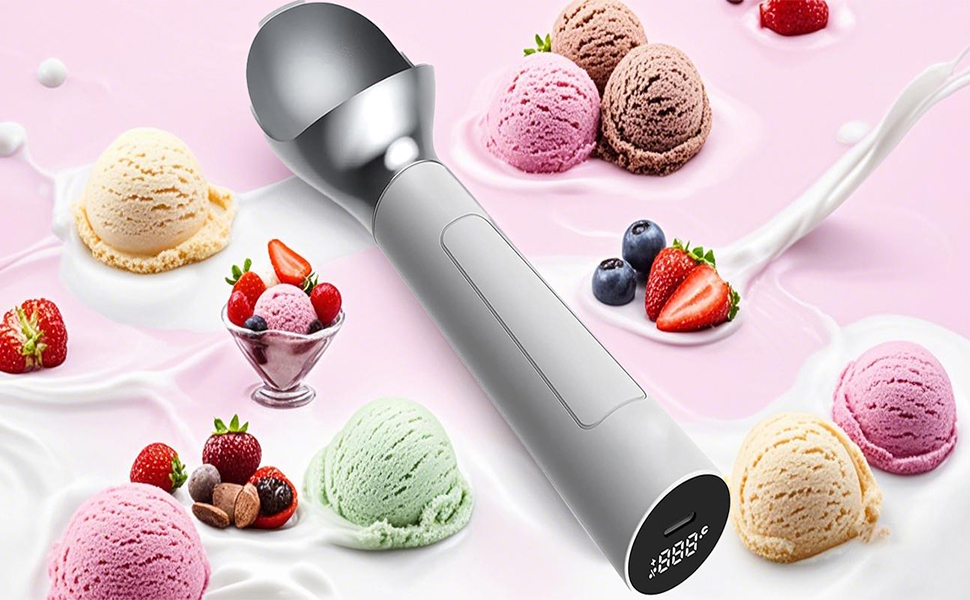 Heated Ice Cream Scoop, Rechargeable Icecream Scoop with LED Display, Rechargeable Electric Ice Cream Scoop, Maximum Heating up to 158℉ for Hard Ice Cream