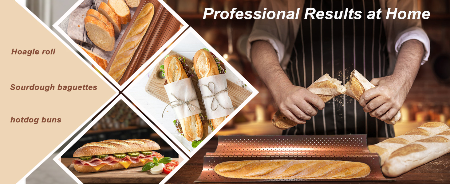 Baguette Pan Set of 2 with Proofing Cloth, Nonstick 2-Slot French Bread Baking Pan for Homemade Baguette, Carbon Steel Vintage Bronze Tray, Bakeware for Artisan Homemade Bread