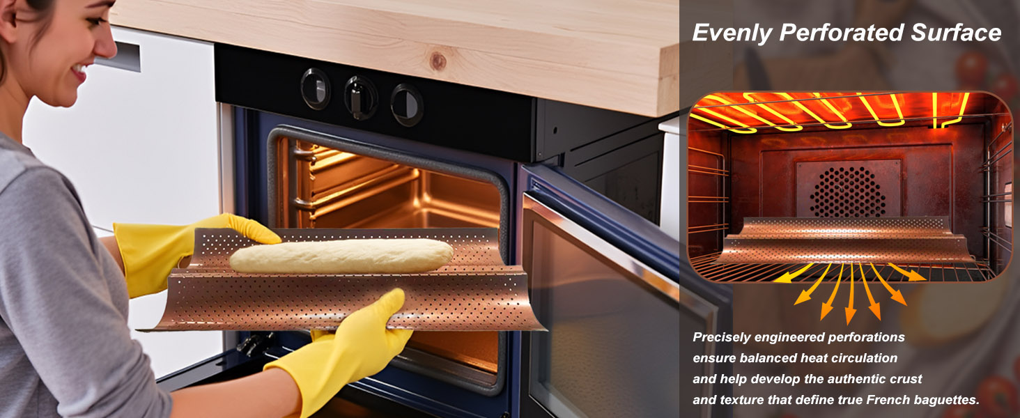 Baguette Pan Set of 2 with Proofing Cloth, Nonstick 2-Slot French Bread Baking Pan for Homemade Baguette, Carbon Steel Vintage Bronze Tray, Bakeware for Artisan Homemade Bread