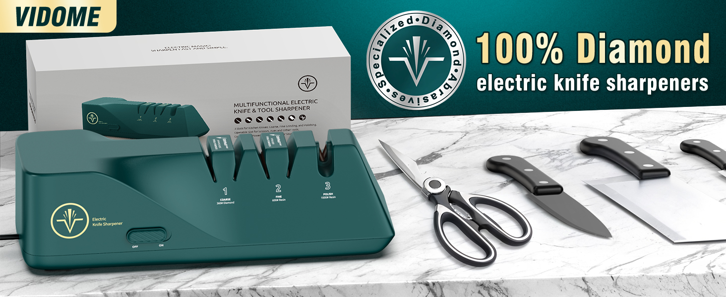 Knife Sharpener, Diamond Abrasives Electric Knife Sharpener for Stainless Steel and Ceramic Knives, with Dust Collection Box, Quick Sharpening & Polishing