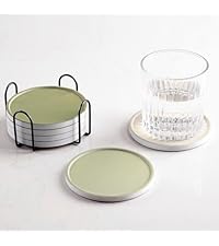 Set of 6 Sage Green Abstract Onyx Marble Coasters with Holder, Absorbent Ceramic Coasters for Drinks, Coasters with Cork Backing for Table Protection, Coffee Table Decor