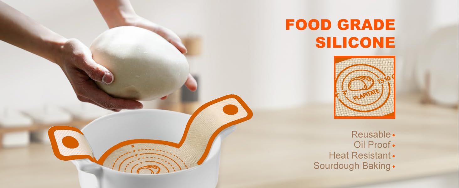 Silicone Bread Sling for Dutch Oven Liner, Non Stick 2 PCS, Easy Clean Reusable Silicone Baking Mat with Long Handles, Easy to Transfer Sourdough Bread, Orange