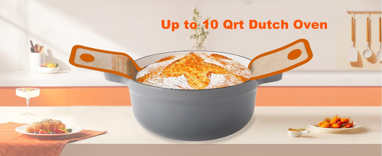 Silicone Bread Sling for Dutch Oven Liner, Non Stick 2 PCS, Easy Clean Reusable Silicone Baking Mat with Long Handles, Easy to Transfer Sourdough Bread, Orange