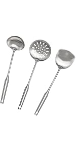 304 18/10 Stainless Steel Kitchen Utensils Set 11 Pcs Long Metal Cooking Utensil, Spatula, Soup spoon, Leaking shovel, Ladle, Tunner, Pasta Server, Meat Fork, Tongs Kitchen Tools Set, Dishwasher Safe