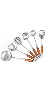 304 18/10 Stainless Steel Kitchen Utensils Set 11 Pcs Long Metal Cooking Utensil, Spatula, Soup spoon, Leaking shovel, Ladle, Tunner, Pasta Server, Meat Fork, Tongs Kitchen Tools Set, Dishwasher Safe