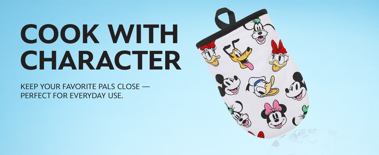 Disney Oven Mitts 2-Pack - 5.5” x 7.5” Heat-Resistant Mini Oven Mitts with Non-Slip Printed Silicone Disney Silhouettes - Pot Holders for Kitchen - Mickey & Minnie, Stitch, Winnie the Pooh