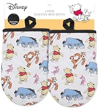 Disney Oven Mitts 2-Pack - 5.5” x 7.5” Heat-Resistant Mini Oven Mitts with Non-Slip Printed Silicone Disney Silhouettes - Pot Holders for Kitchen - Mickey & Minnie, Stitch, Winnie the Pooh