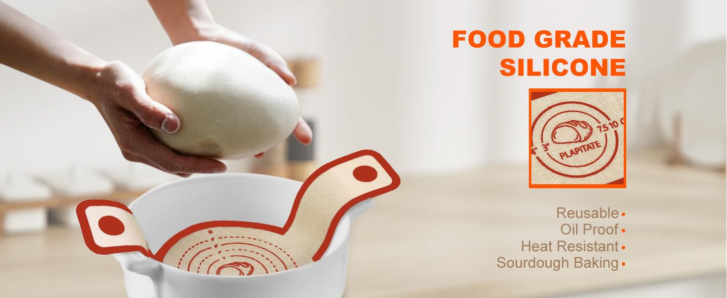 Silicone Bread Sling Dutch Oven Liner, Non-Stick & Easy Clean Reusable Oval and Round Silicone Bread Baking Mat with Long Handles, Easy to Transfer Sourdough Bread - 2 Red Set