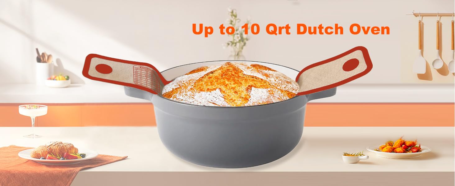 Silicone Bread Sling Dutch Oven Liner, Non-Stick & Easy Clean Reusable Oval and Round Silicone Bread Baking Mat with Long Handles, Easy to Transfer Sourdough Bread - 2 Red Set