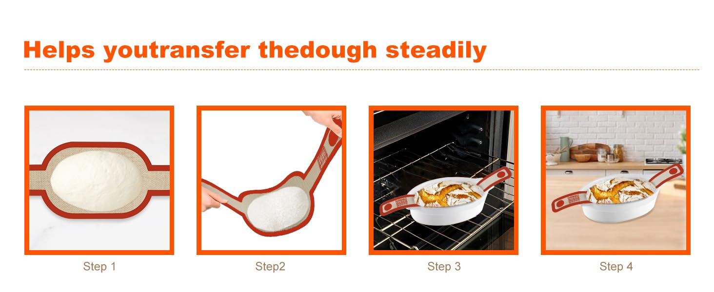Silicone Bread Sling Dutch Oven Liner, Non-Stick & Easy Clean Reusable Oval and Round Silicone Bread Baking Mat with Long Handles, Easy to Transfer Sourdough Bread - 2 Red Set