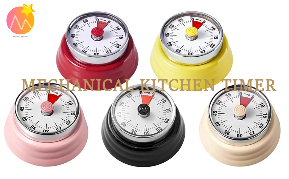 Mechanical Kitchen Timer, Eco-Friendly No Batteries Needed Magnetic 60-Minute Visual Countdown Alarm Clock for Cooking, Study, Games, Office (Red)