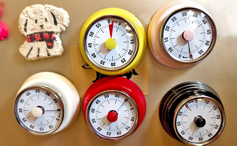 Mechanical Kitchen Timer, Eco-Friendly No Batteries Needed Magnetic 60-Minute Visual Countdown Alarm Clock for Cooking, Study, Games, Office (Red)