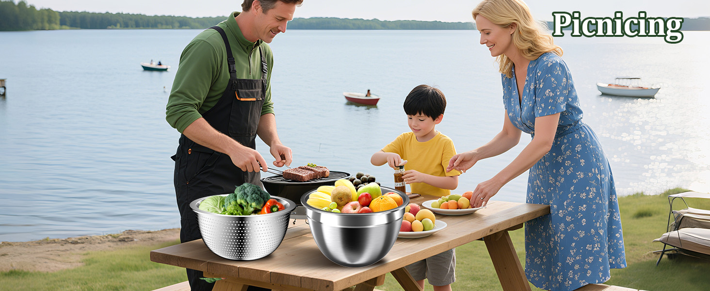 Mixing Bowls with Lids Set, 16PCS Stainless Steel Mixing Bowls,Nesting Storage Bowls for Kitchen with Mixing Bowl, Colander, Strainer & Grater, Metal Salad Bowl for Kitchen Gadgets, Black