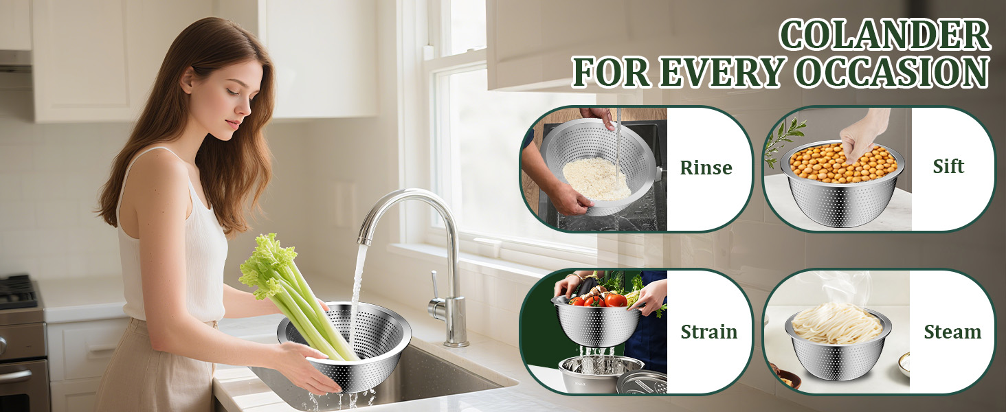 Mixing Bowls with Lids Set, 16PCS Stainless Steel Mixing Bowls,Nesting Storage Bowls for Kitchen with Mixing Bowl, Colander, Strainer & Grater, Metal Salad Bowl for Kitchen Gadgets, Black