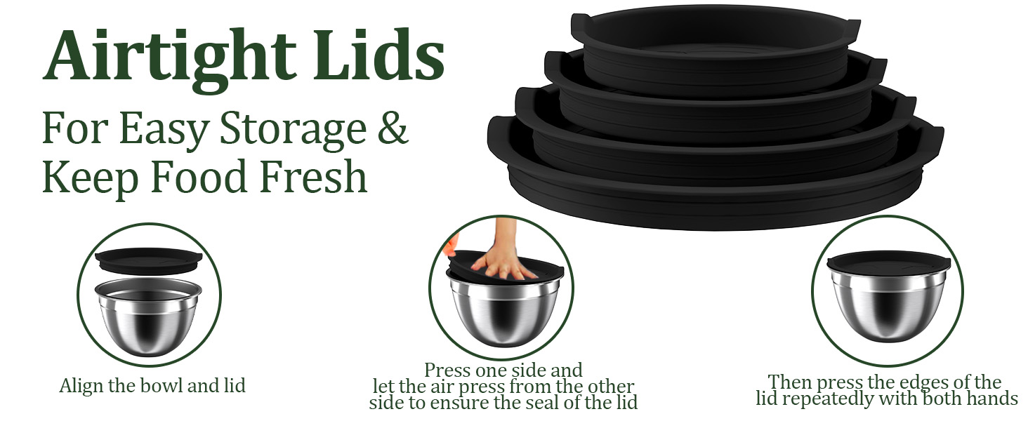 Mixing Bowls with Lids Set, 16PCS Stainless Steel Mixing Bowls,Nesting Storage Bowls for Kitchen with Mixing Bowl, Colander, Strainer & Grater, Metal Salad Bowl for Kitchen Gadgets, Black