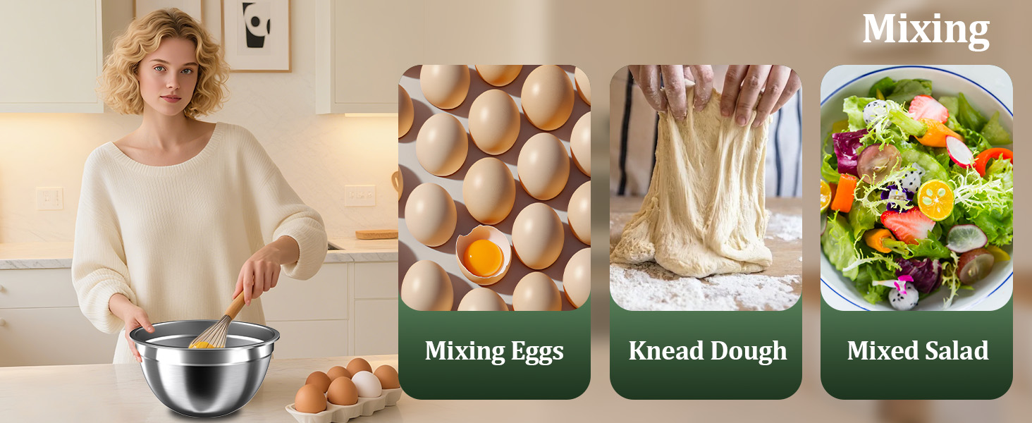 Mixing Bowls with Lids Set, 16PCS Stainless Steel Mixing Bowls,Nesting Storage Bowls for Kitchen with Mixing Bowl, Colander, Strainer & Grater, Metal Salad Bowl for Kitchen Gadgets, Black