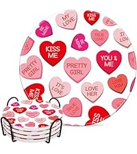 Whaline Valentine's Day Heart Coasters Pink White Love Heart Shape Handmade Braided Cotton Drink Coasters Absorbent Cup Mats for Mother's Day Wedding Birthday Party Decor Housewarming Gifts, 4Pcs