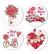 Whaline Valentine's Day Heart Coasters Pink White Love Heart Shape Handmade Braided Cotton Drink Coasters Absorbent Cup Mats for Mother's Day Wedding Birthday Party Decor Housewarming Gifts, 4Pcs