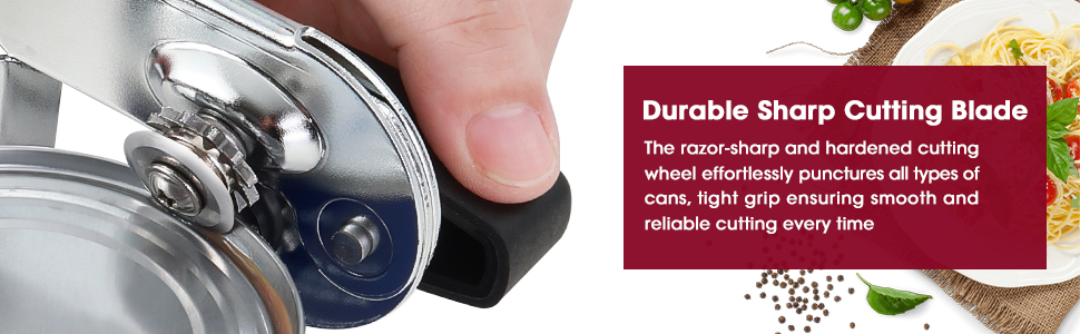 Manual Can Opener, UHIYEE Handheld Can Opener Heavy Duty with High Carbon Sharp Blade, Ease Can Open for Seniors with Comfort Grip Handles, Oversized Turn Knob, Black