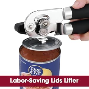 Manual Can Opener, UHIYEE Handheld Can Opener Heavy Duty with High Carbon Sharp Blade, Ease Can Open for Seniors with Comfort Grip Handles, Oversized Turn Knob, Black