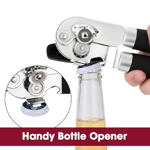 Manual Can Opener, UHIYEE Handheld Can Opener Heavy Duty with High Carbon Sharp Blade, Ease Can Open for Seniors with Comfort Grip Handles, Oversized Turn Knob, Black