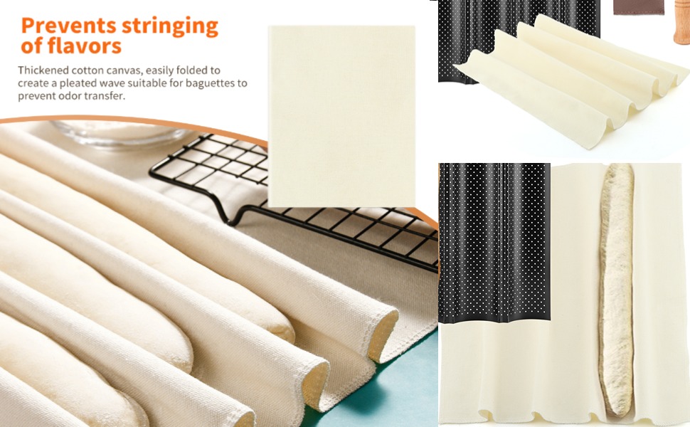 French Baguette Pan Set - 4-Loaf Nonstick Perforated with Proofing Cloth & Lame | Complete Bread Baking Kit