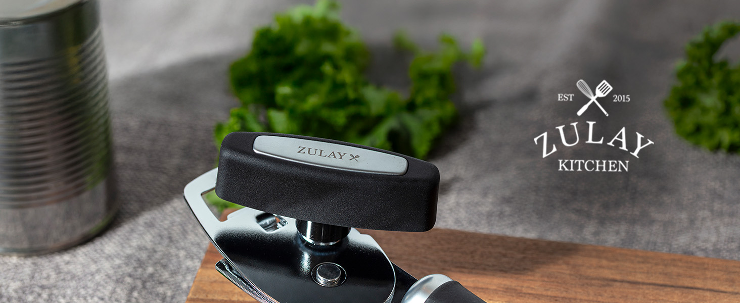 Zulay Kitchen Heavy Duty Stainless Steel Can Opener Manual with Bottle Opener - Rust Proof Manual Can Opener With Turn Knob & Comfy Soft Grip Handles - Artichoke Green
