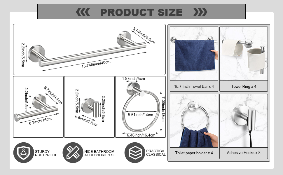 Blulu 30 Pcs Bathroom Hardware Set, Stainless Steel Towel Bar Set Includes 16 Inch Towel Bar, Hook, Ring, Toilet Paper Holder Wall Mounted Bathroom Accessories (Brushed Nickel)