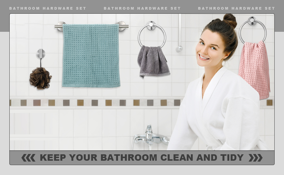 Blulu 30 Pcs Bathroom Hardware Set, Stainless Steel Towel Bar Set Includes 16 Inch Towel Bar, Hook, Ring, Toilet Paper Holder Wall Mounted Bathroom Accessories (Brushed Nickel)