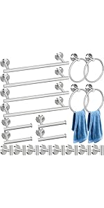 Blulu 30 Pcs Bathroom Hardware Set, Stainless Steel Towel Bar Set Includes 16 Inch Towel Bar, Hook, Ring, Toilet Paper Holder Wall Mounted Bathroom Accessories (Brushed Nickel)