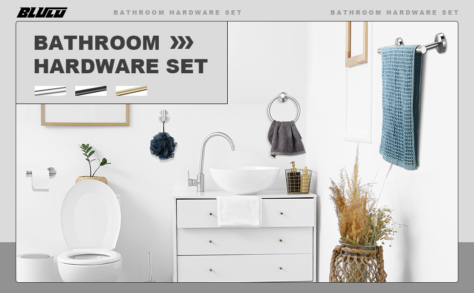 Blulu 30 Pcs Bathroom Hardware Set, Stainless Steel Towel Bar Set Includes 16 Inch Towel Bar, Hook, Ring, Toilet Paper Holder Wall Mounted Bathroom Accessories (Brushed Nickel)