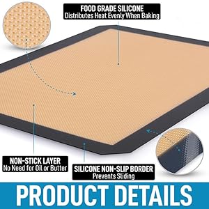 2 Pcs Silicone Fiber Baking Mat with Buckle,Corner Clip for Leak Proof Baking Pan or Unclip for Flat Baking Sheet Liner, Oven Liner (30X21cm,42x29.5cm) BPA-Free and Non-Stick