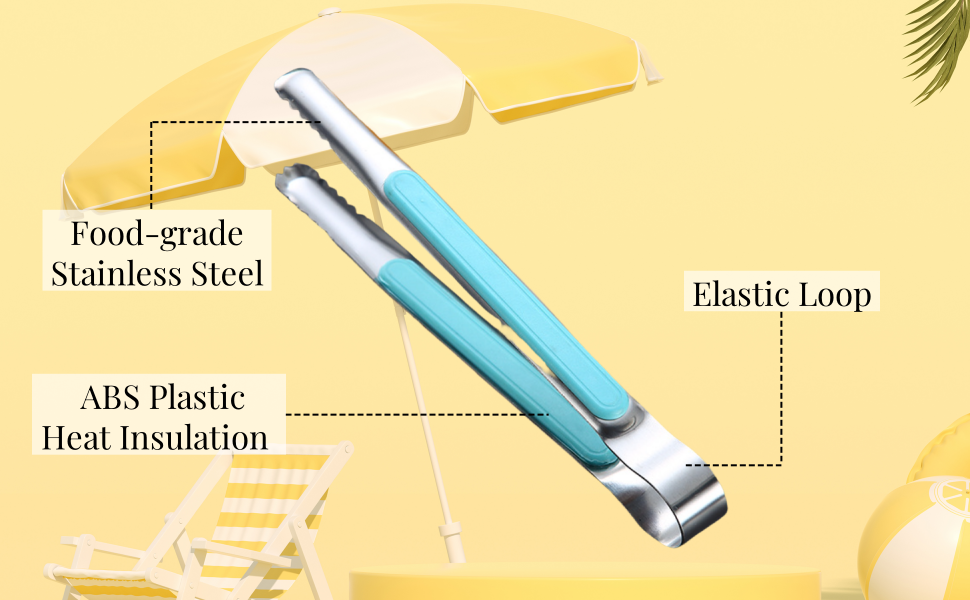 10 Pack Stainless Steel Kitchen Tong, 10 inch Heavy Duty Serving Tong with Heat-Resistant Handle, Grill Clamp Beefsteak Clip in 10 Colors for Cooking, BBQ, Meat, Salad, Ice