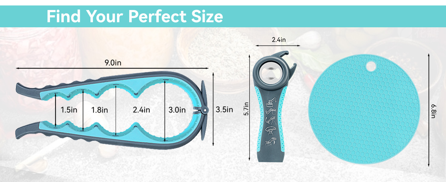 Jar Opener 3-Piece Set for Seniors with Arthritis, Multi-Function Can and Bottle Opener for Weak Hands, Ergonomic Non-Slip Kitchen Tool Set, Easy-to-Use, Thoughtful Gift for Elderly