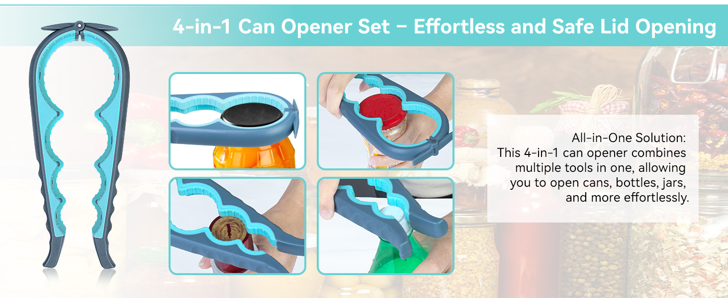 Jar Opener 3-Piece Set for Seniors with Arthritis, Multi-Function Can and Bottle Opener for Weak Hands, Ergonomic Non-Slip Kitchen Tool Set, Easy-to-Use, Thoughtful Gift for Elderly
