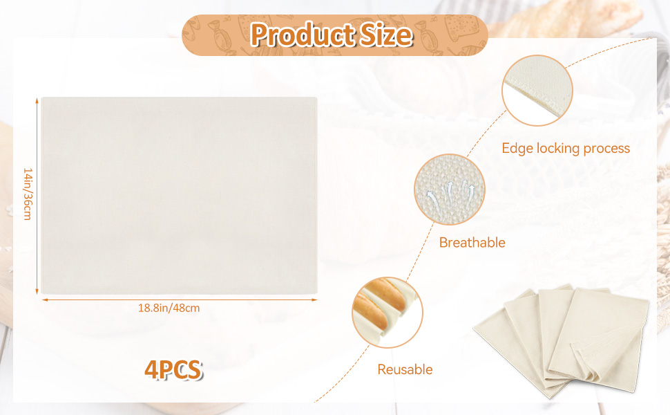 4PCS Tea Towels for Baking Sourdough, 14x18.8 Inch Reusable Thick Bread Towels for Proofing, Bread Cloth for Baguettes, Pastry, Loaves