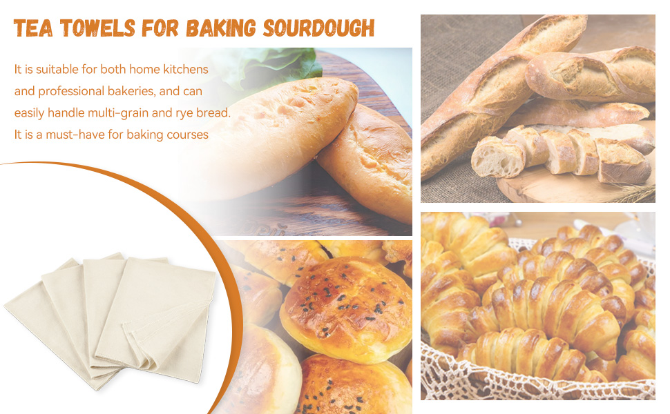 4PCS Tea Towels for Baking Sourdough, 14x18.8 Inch Reusable Thick Bread Towels for Proofing, Bread Cloth for Baguettes, Pastry, Loaves
