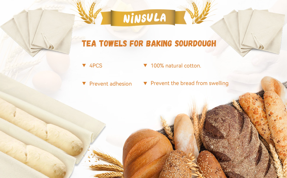 4PCS Tea Towels for Baking Sourdough, 14x18.8 Inch Reusable Thick Bread Towels for Proofing, Bread Cloth for Baguettes, Pastry, Loaves