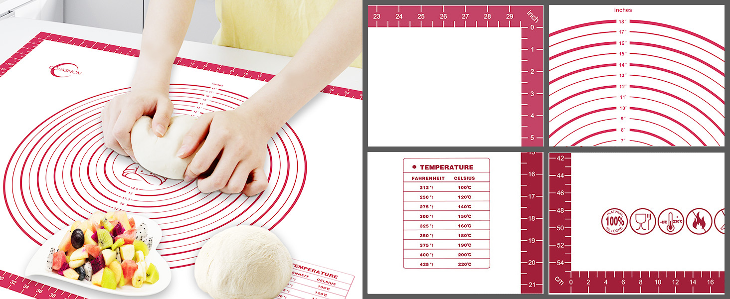 Silicone Pastry Mat Dough Baking Bread Sourdough Fondant Pie Dough Pizza,Silicone Baking Mat Cookie Sheet for Kitchen Counter with Measurements 28x20