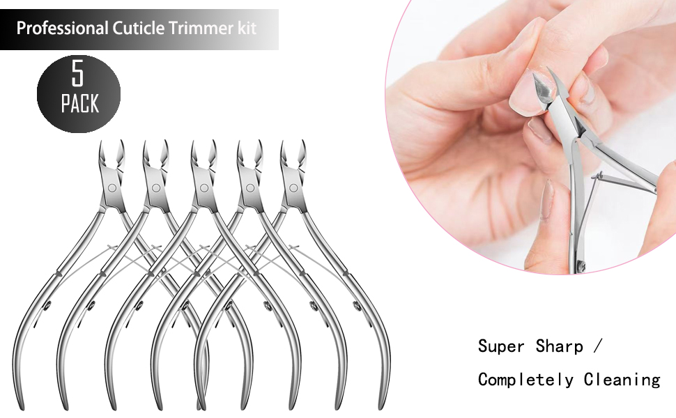 5 Packs Cuticle Trimmer, Cuticle Nippers Professional Stainless Steel Cuticle Cutter Clippers Cuticle Remover, Pedicure Manicure Tools for Fingernails and Toenails