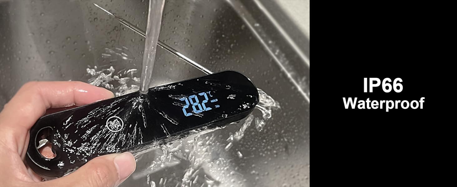 Charmline 0.5 Sec Instant Read Meat Thermometer Digital, 180° Auto-Rotating Display LED, Food Thermometer for Cooking, Baking and Grilling, Dual Battery Design for Longer-Lasting Performance