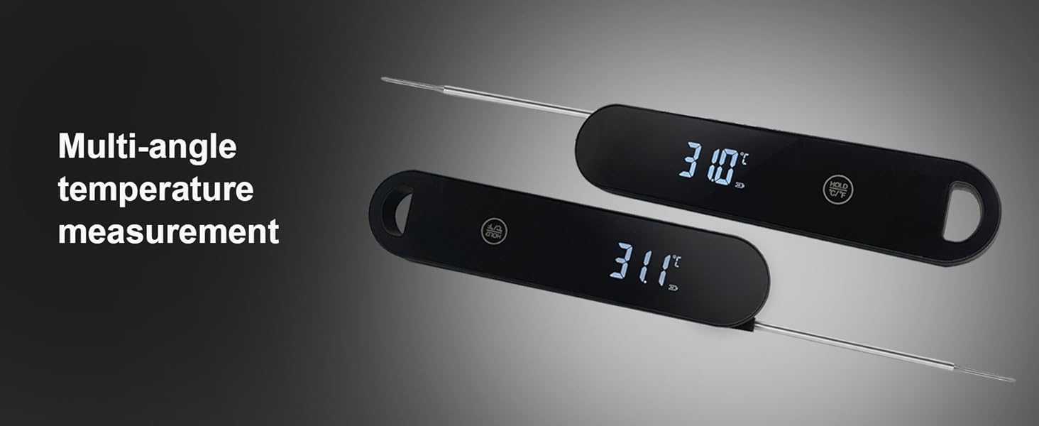 Charmline 0.5 Sec Instant Read Meat Thermometer Digital, 180° Auto-Rotating Display LED, Food Thermometer for Cooking, Baking and Grilling, Dual Battery Design for Longer-Lasting Performance