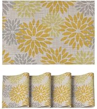 Artoid Mode Yellow Weed Wild Flower Placemats Set of 4, 12x18 Inch Plastic Woven Washable Non-Slip PVC Place Mats for Party Kitchen Dining Decor