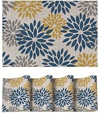 Artoid Mode Yellow Weed Wild Flower Placemats Set of 4, 12x18 Inch Plastic Woven Washable Non-Slip PVC Place Mats for Party Kitchen Dining Decor