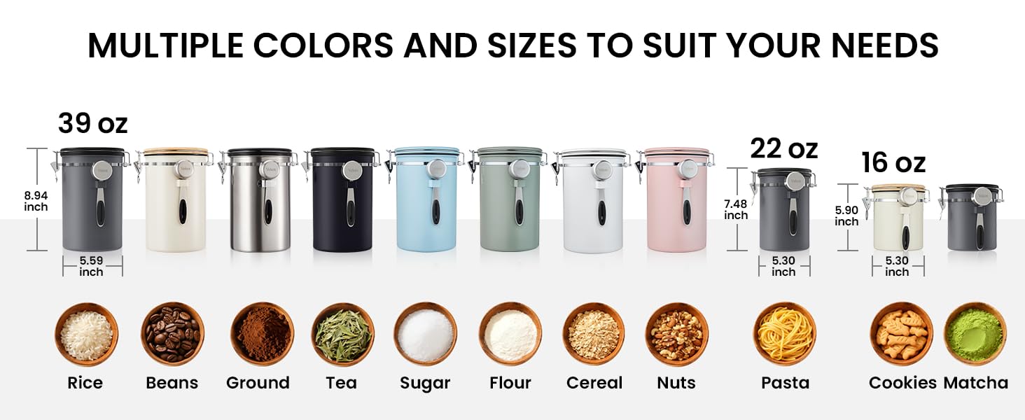 Veken Coffee Canister, 39OZ Large Christmas Coffee Lovers Gift Basket Set,Airtight Stainless Steel Food Storage Kitchen Container Gifts for 2.2lbs Beans, Ground, Sugar, Tea, Flour, Cereal,Scoop,Black